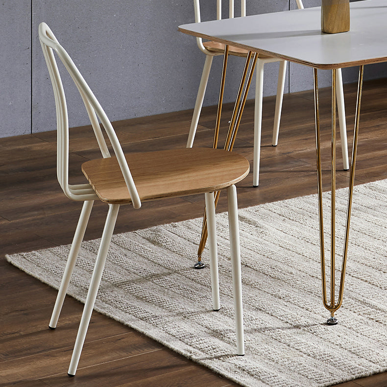 Contemporary Metal Dining Chair Slat Back Side Armless Chair for Kitchen