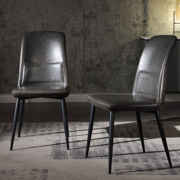 Scandinavian Style Leather Dining Chairs Solid Back Chair and 4 Black Finish Legs for Home