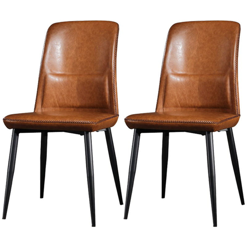 Scandinavian Style Leather Dining Chairs Solid Back Chair and 4 Black Finish Legs for Home