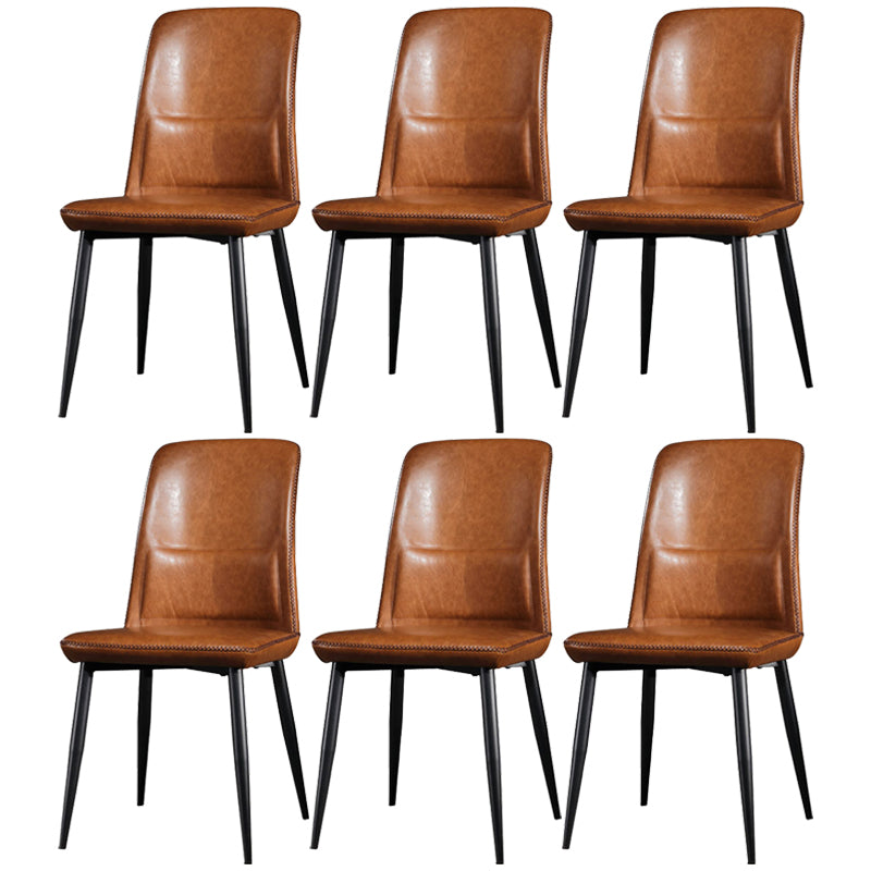 Scandinavian Style Leather Dining Chairs Solid Back Chair and 4 Black Finish Legs for Home