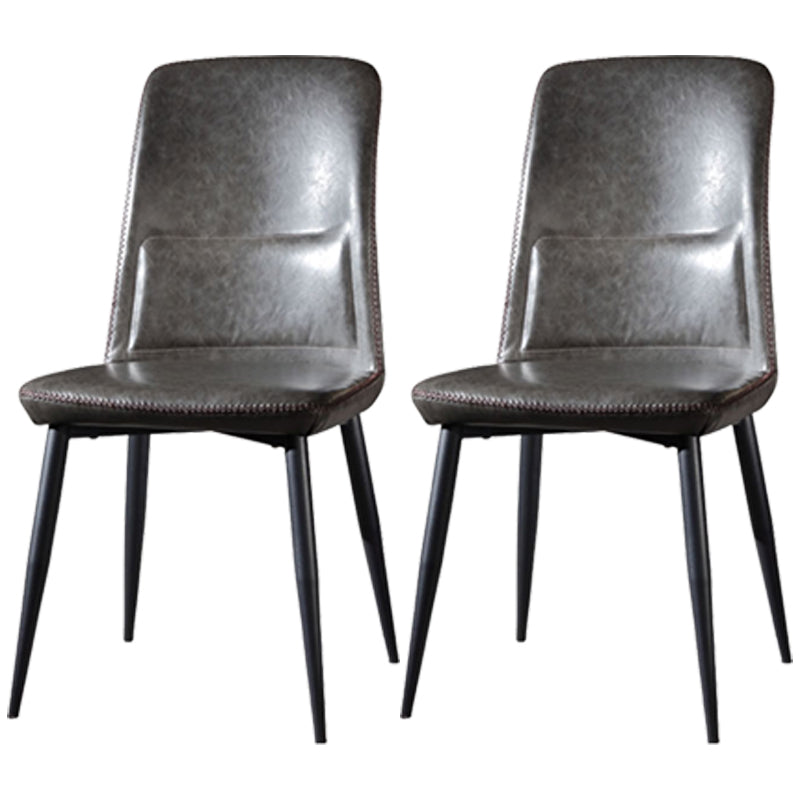 Scandinavian Style Leather Dining Chairs Solid Back Chair and 4 Black Finish Legs for Home
