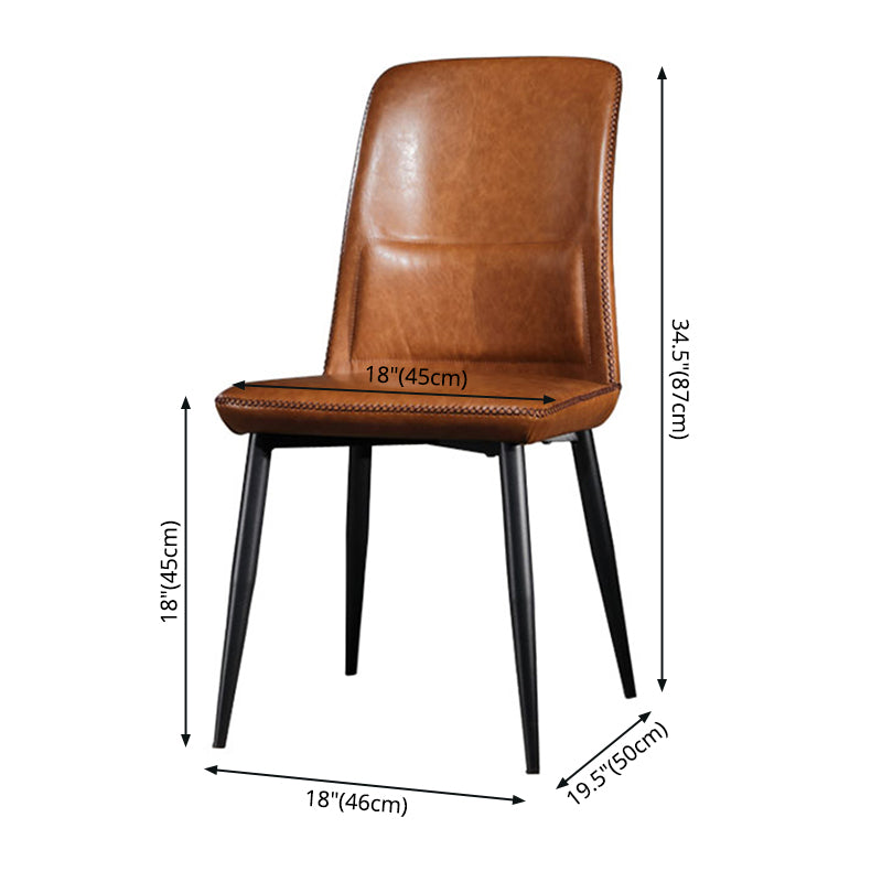 Scandinavian Style Leather Dining Chairs Solid Back Chair and 4 Black Finish Legs for Home