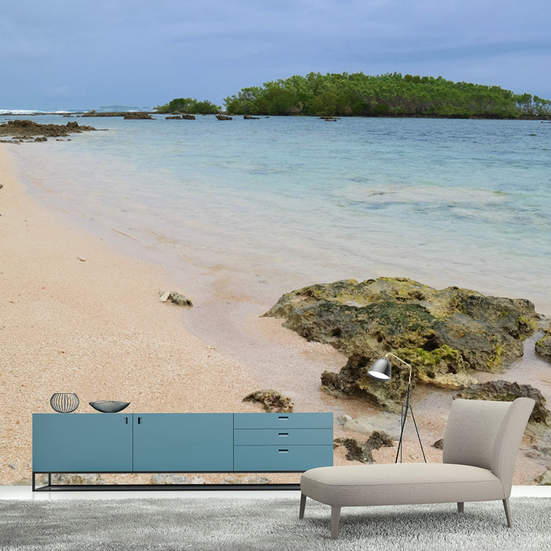 Beach Simple Mural Wallpaper for Living Room Wall Covering in Soft Color