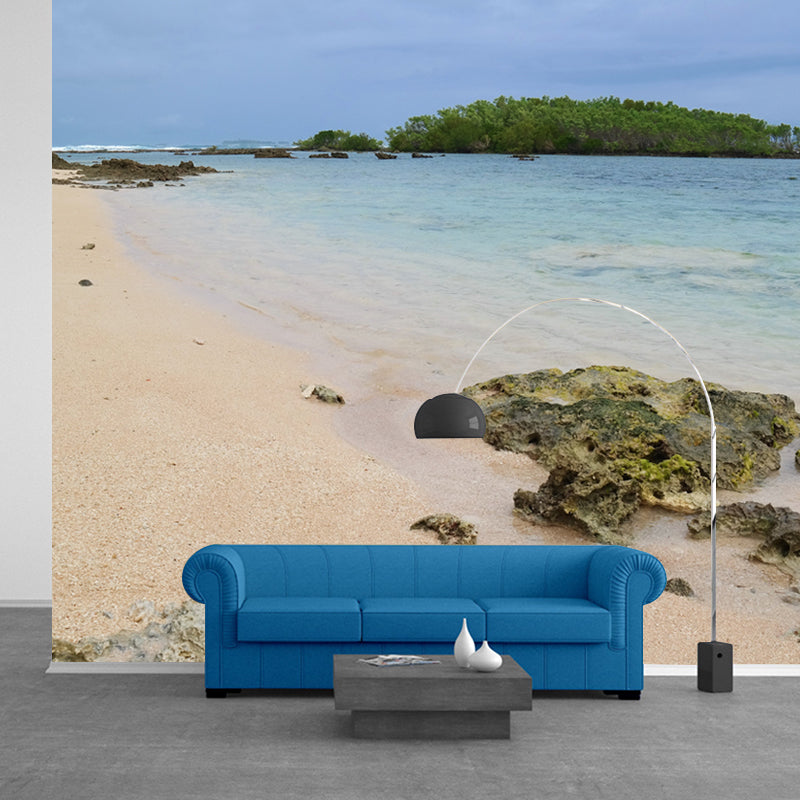 Beach Simple Mural Wallpaper for Living Room Wall Covering in Soft Color