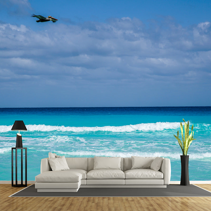 Beach Simple Mural Wallpaper for Living Room Wall Covering in Soft Color