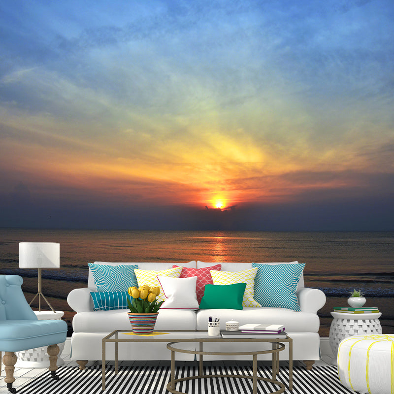 Beach Simple Mural Wallpaper for Living Room Wall Covering in Soft Color