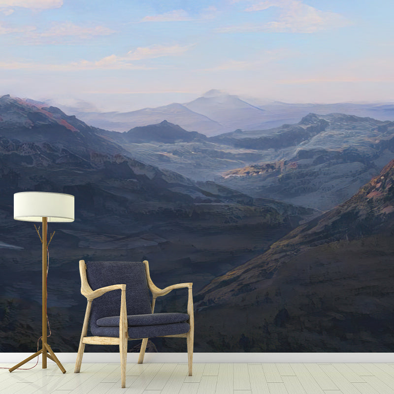 Mountain Landscape Illustration Mural for Guest Room Decoration, Mildew Resistant