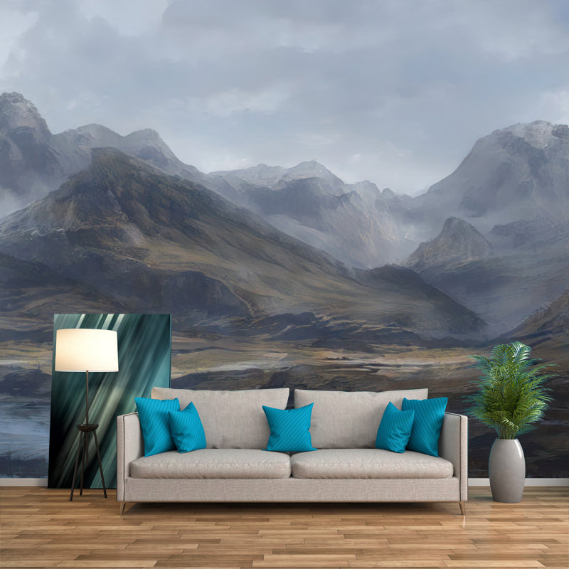 Mountain Landscape Illustration Mural for Guest Room Decoration, Mildew Resistant