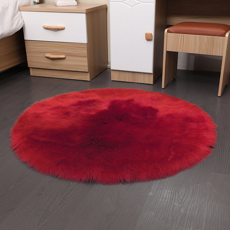 Trendy Round Shag Area Rug Casual Plain Indoor Rug Polyester Stain Resistant Carpet for Home Decor