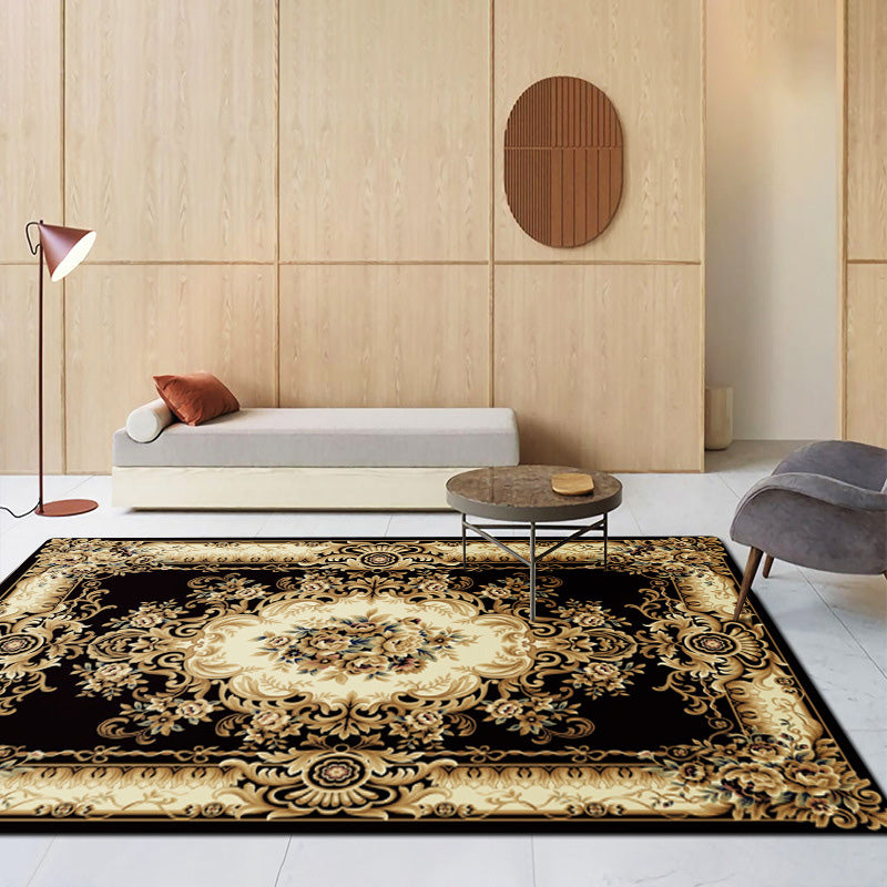 Traditional Border Printed Carpet Polyester Area Rug Non-Slip Backing Indoor Carpet for Living Room