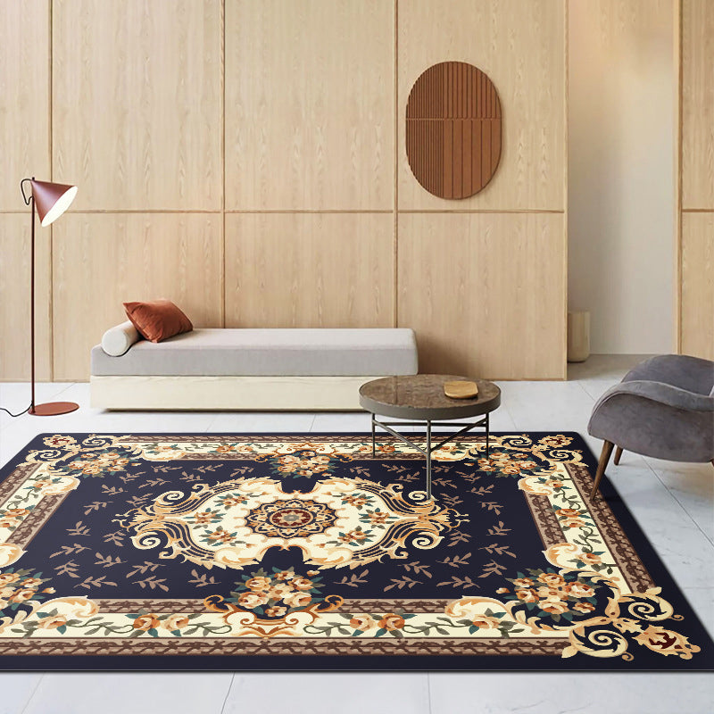 Traditional Border Printed Carpet Polyester Area Rug Non-Slip Backing Indoor Carpet for Living Room