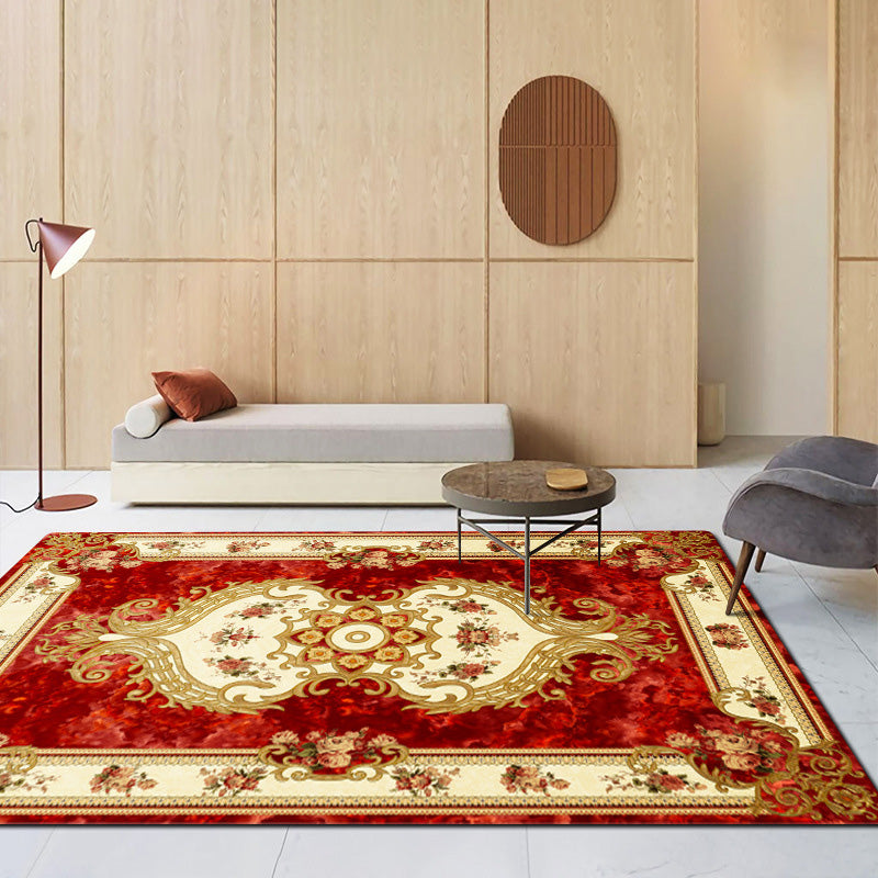 Traditional Border Printed Carpet Polyester Area Rug Non-Slip Backing Indoor Carpet for Living Room