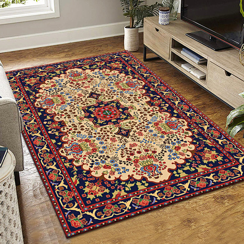 Dark Red Victorian Rug Polyester Graphic Rug Non-Slip Backing Rug for Living Room