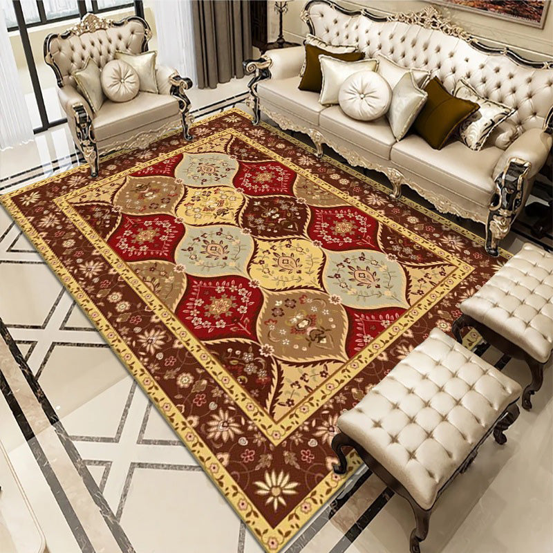 Multicolored Area Rug Traditional Floral Print Carpet Non-Slip Backing Carpet for Living Room