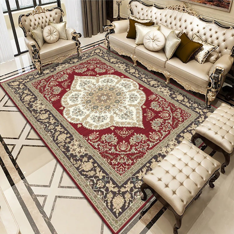 Traditional Carpet Floral Print Polyester Indoor Carpet Stain Resistant Area Rug for Living Room