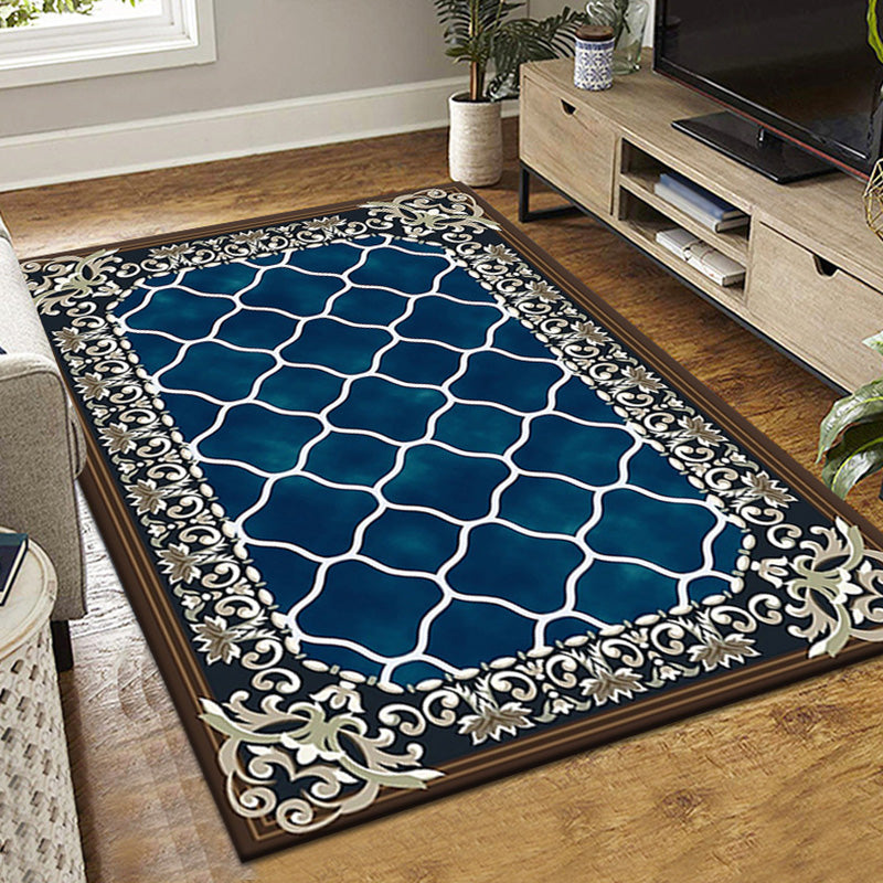 Red Retro Rug Polyster Graphic Rug Non-Slip Backing Rug for Living Room