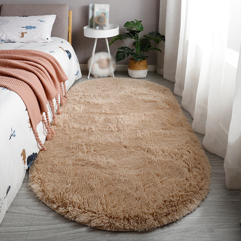Ovaler fester Teppich Moderner Shag Innenteppich-Polyester Nicht-Rutsch-Rückseite Teppich für Erwachsene Schlafzimmer