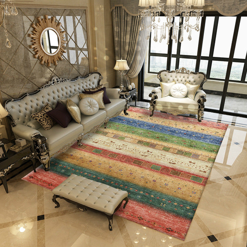 Green Retro Rug Polyester Graphic Rug Non-Slip Backing Rug for Living Room