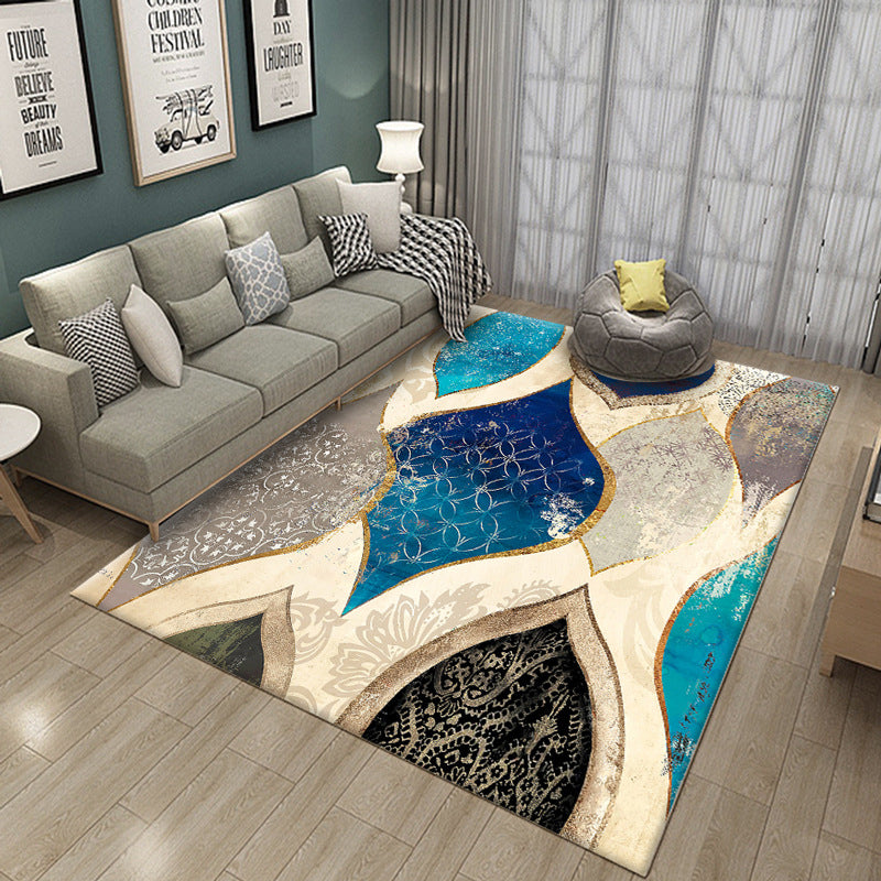 Green Retro Rug Polyester Graphic Rug Non-Slip Backing Rug for Living Room