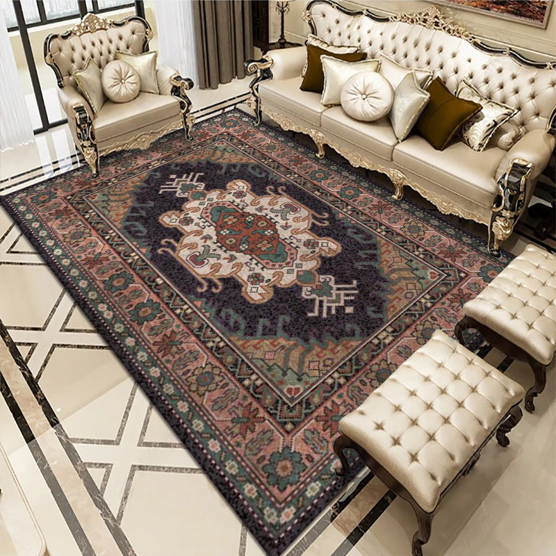 Traditional Indoor Rug Washable Flower Print Carpet Stain Resistant Carpet for Living Room