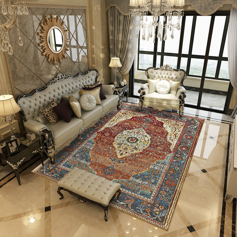 Blue Retro Carpet Polyester Graphic Carpet Non-Slip Backing Carpet for Living Room