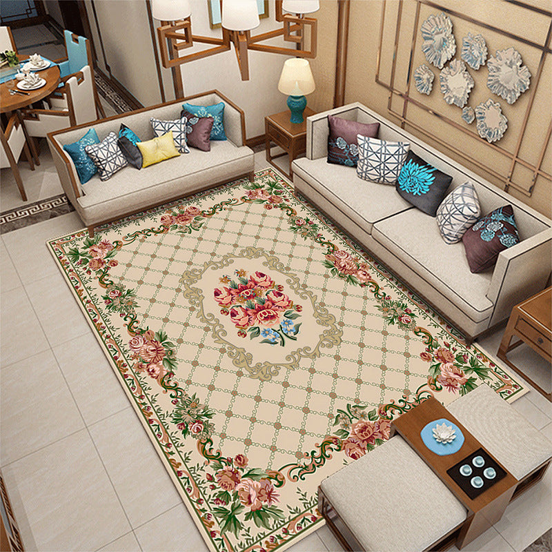 Funky European Style Rug Flower Print Carpet Polyester Stain Resistant Area Rug for Living Room