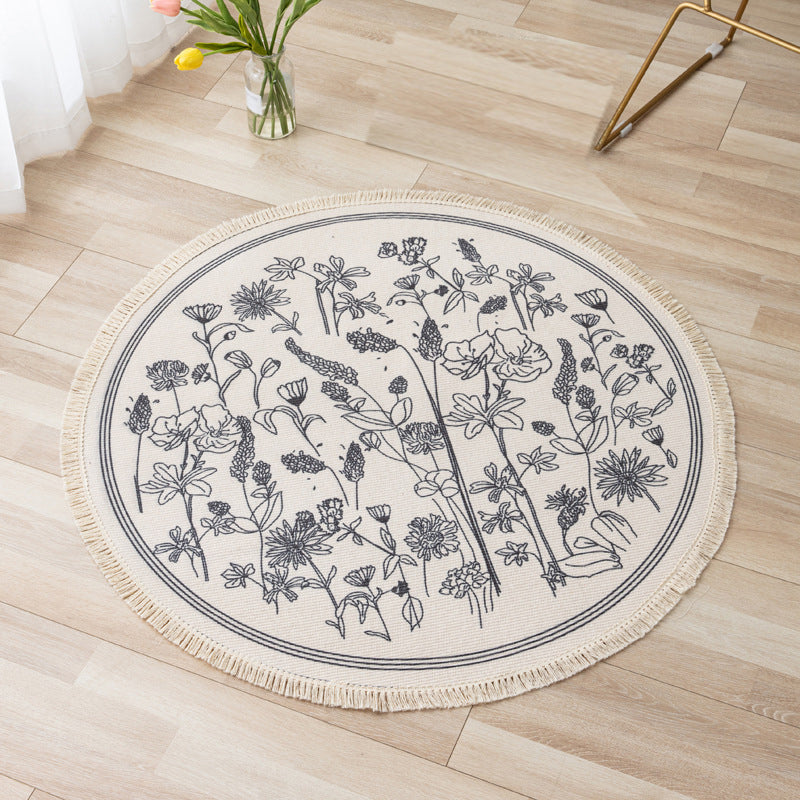 Fancy Bohemian Area Carpet Beige Polyester Area Rug Easy Care Fringe Rug for Living Room
