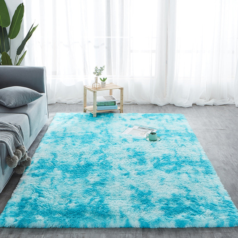 Blue Simple Carpet Polyester Tie-Dye Carpet Non-Slip Backing Carpet for Living Room