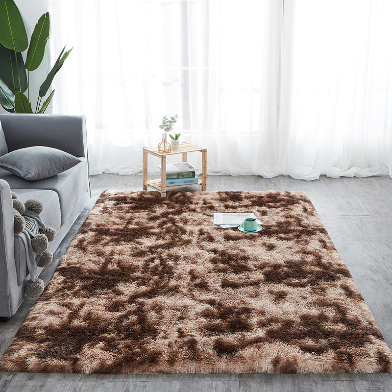 Blue Simple Carpet Polyester Tie-Dye Carpet Non-Slip Backing Carpet for Living Room