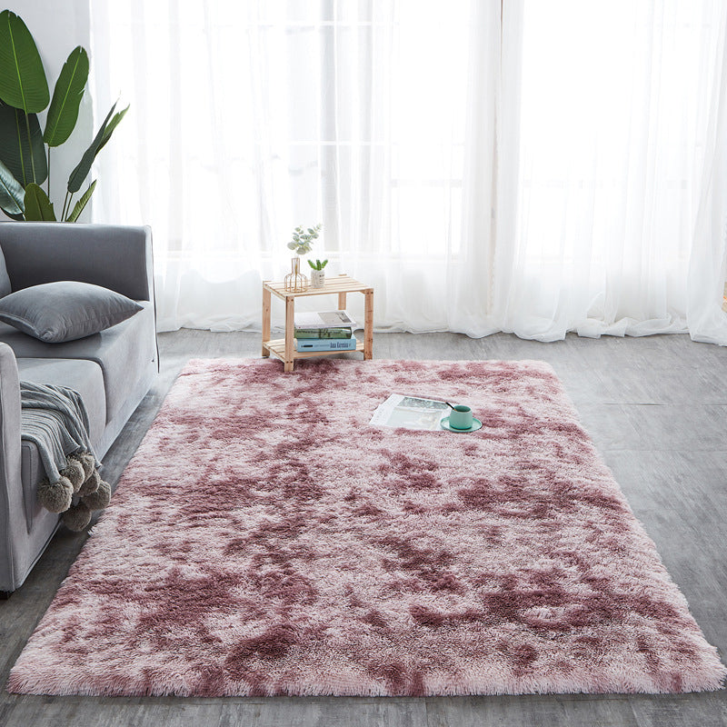 Blue Simple Carpet Polyester Tie-Dye Carpet Non-Slip Backing Carpet for Living Room