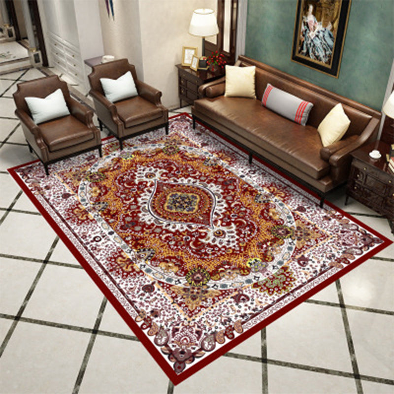 Retro Medallion Pattern Carpet Polyester Area Rug Non-Slip Backing Indoor Carpet for Living Room