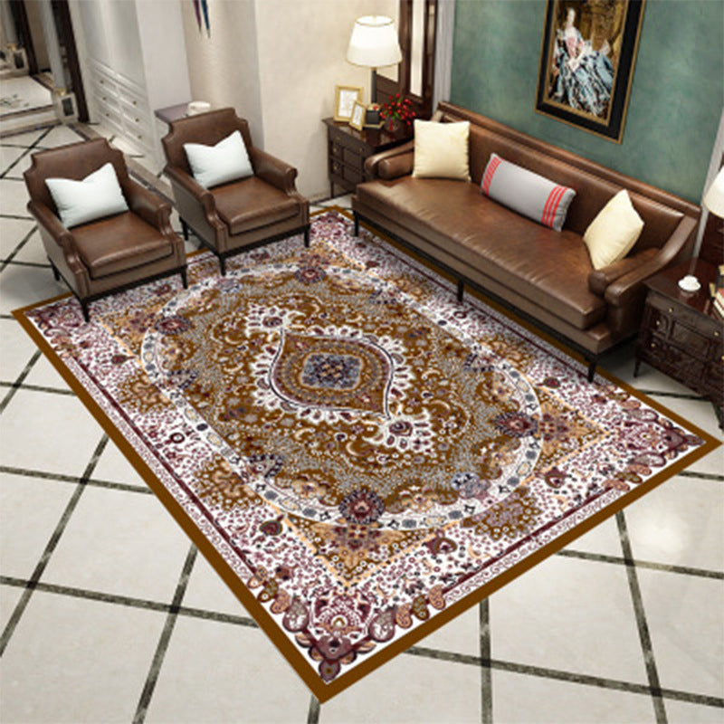 Retro Medallion Pattern Carpet Polyester Area Rug Non-Slip Backing Indoor Carpet for Living Room