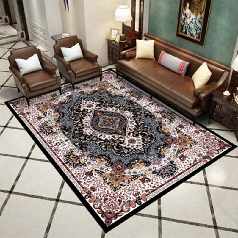 Retro Medallion Pattern Carpet Polyester Area Rug Non-Slip Backing Indoor Carpet for Living Room