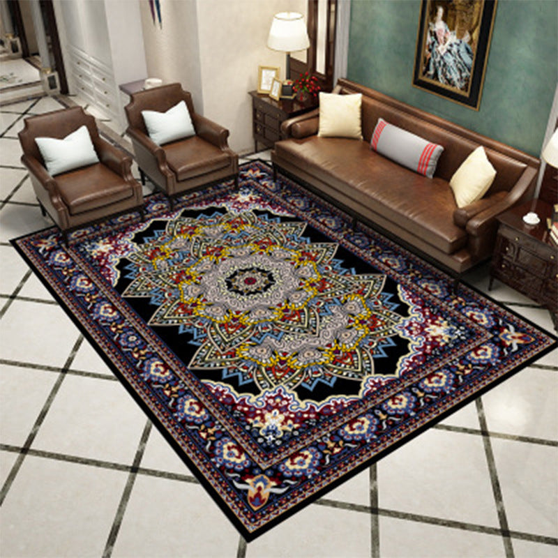 Retro Medallion Pattern Carpet Polyester Area Rug Non-Slip Backing Indoor Carpet for Living Room