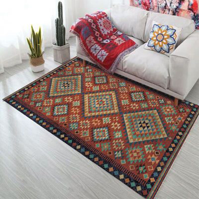 Retro Medallion Pattern Carpet Polyester Area Rug Non-Slip Backing Indoor Carpet for Living Room