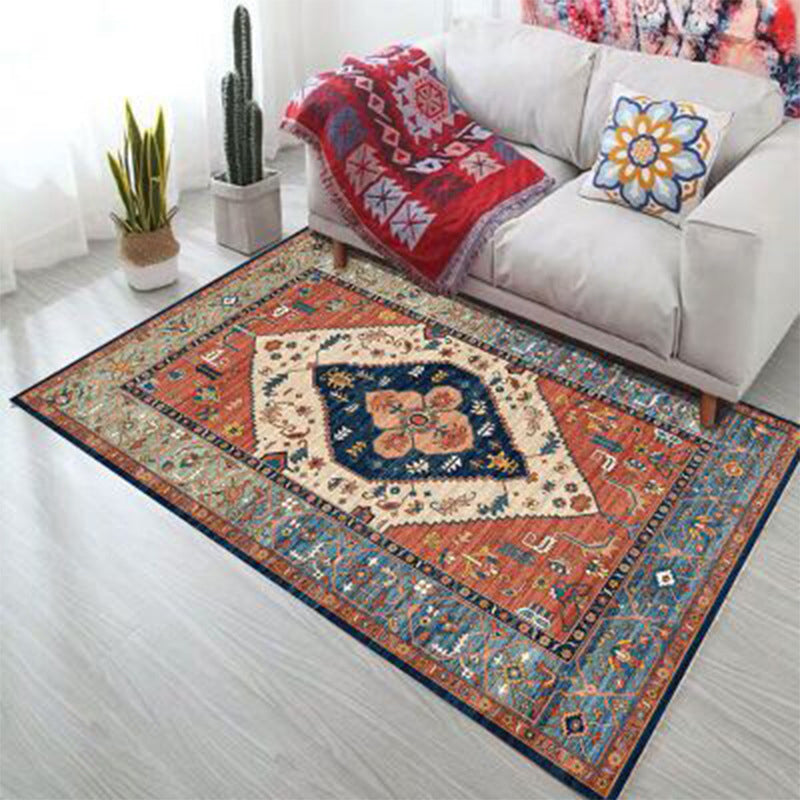 Retro Medallion Pattern Carpet Polyester Area Rug Non-Slip Backing Indoor Carpet for Living Room