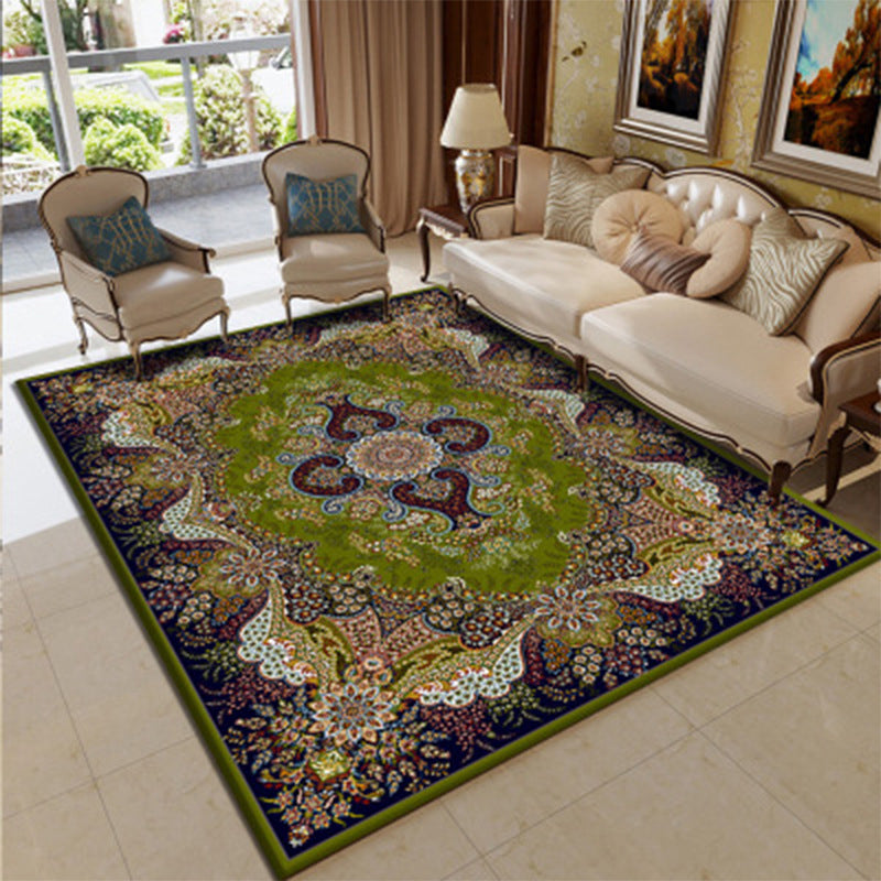 Traditional Medallion Pattern Carpet Polyester Rug Non-Slip Backing Indoor Carpet for Living Room
