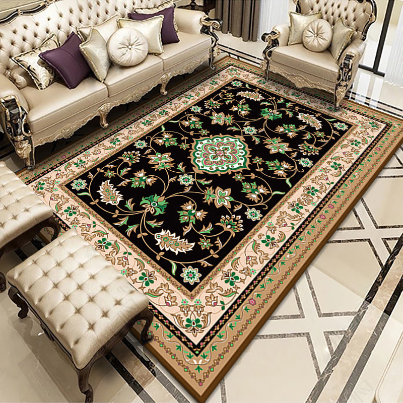 Contemporary Area Carpet European Flower Pattern Indoor Rug Non-Slip Backing Carpet for Home Decor