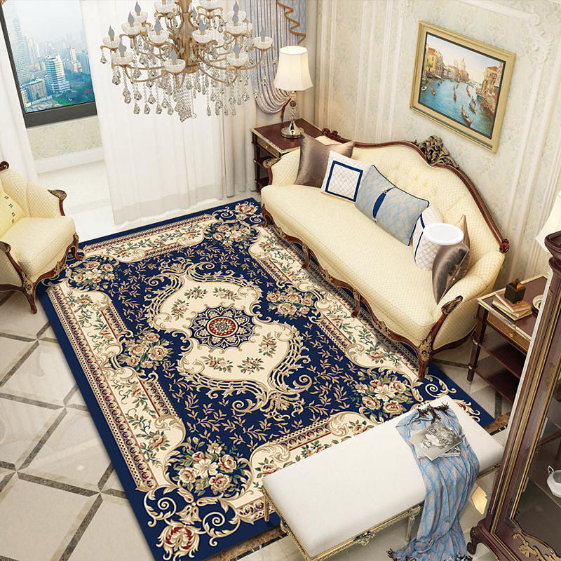 Contemporary Area Carpet European Flower Pattern Indoor Rug Non-Slip Backing Carpet for Home Decor
