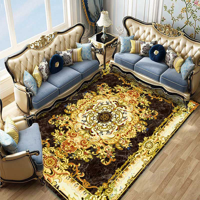 Roter Wohnzimmer-Teppichpolyester Europäischer Area Teppich Anti-Schlupf-Waschmaschine Teppich