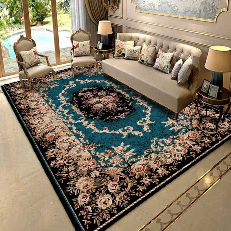 Europese stijl Blue Area Rug Polyester Area Tapijt Stain Resistent Easy Care Tapijt voor thuisdecoratie