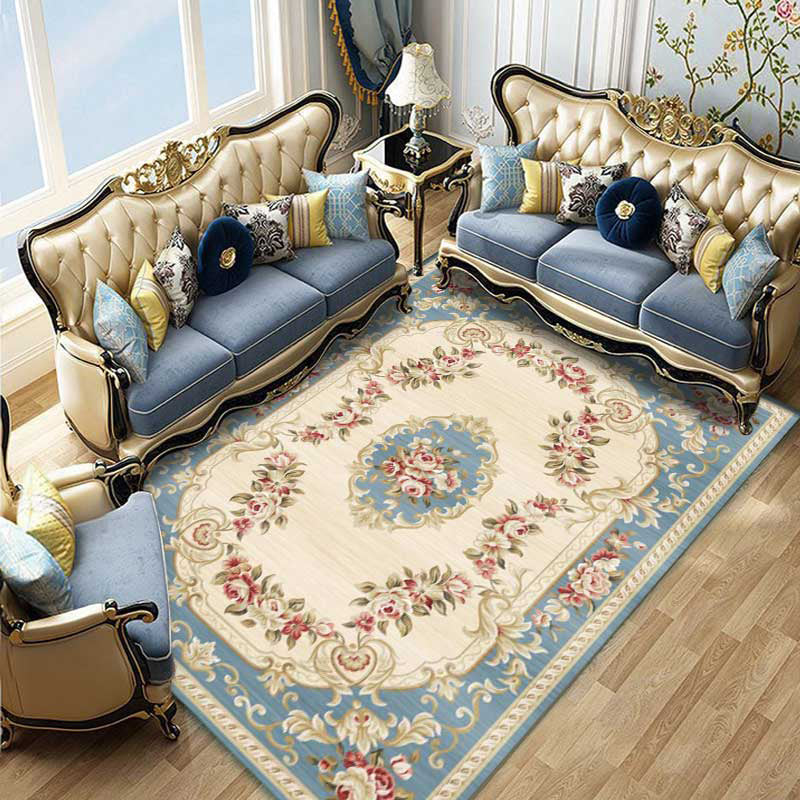 Europese stijl Blue Area Rug Polyester Area Tapijt Stain Resistent Easy Care Tapijt voor thuisdecoratie