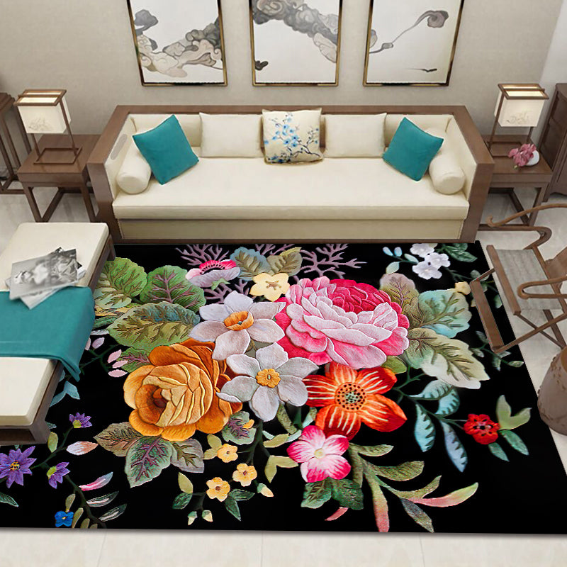 Kleurrijk modern tapijt met bloemenpatroon, polyester, vlekbestendig tapijt voor woondecoratie