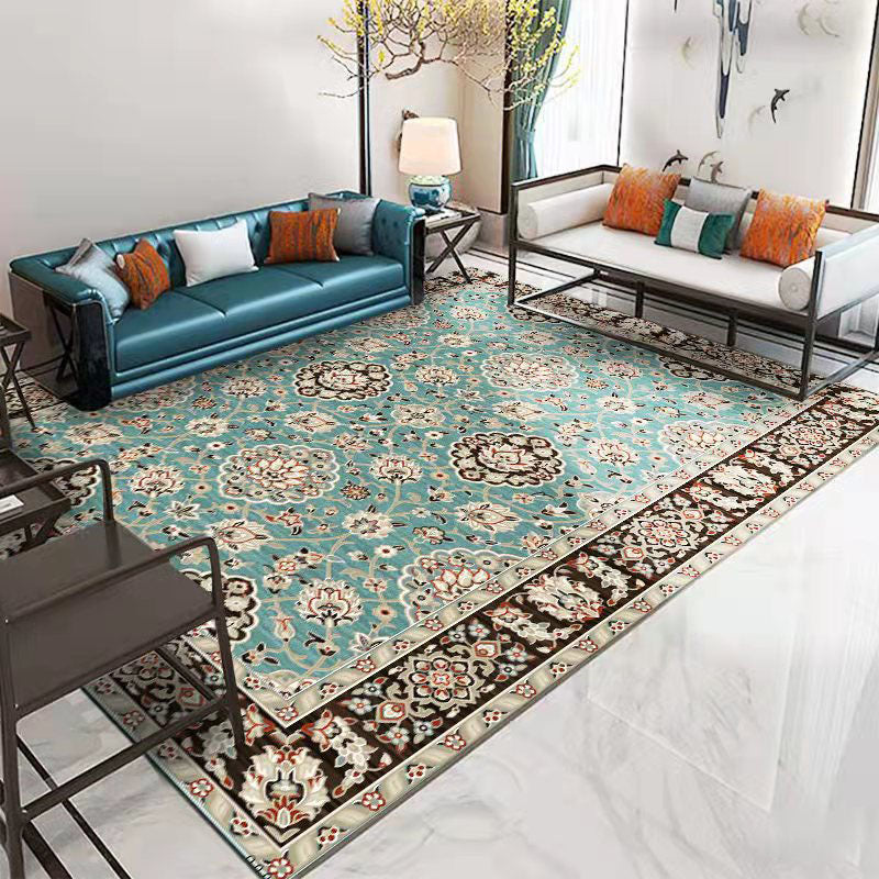 Traditional Area Rug Multicolor Floral Printed Carpet Non-Slip Backing Carpet for Living Room