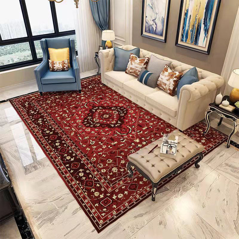 Traditional Area Rug Multicolor Floral Printed Carpet Non-Slip Backing Carpet for Living Room