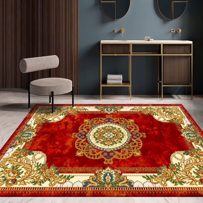 Classical Floral Printed Rug Polyester Indoor Carpet Non-Slip Backing Area Rug for Living Room