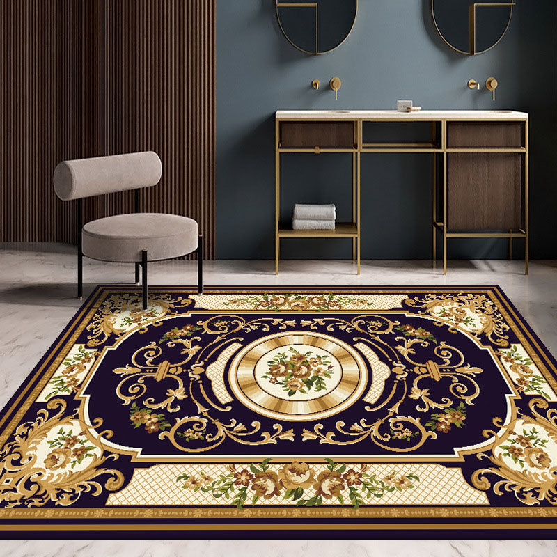 Classical Floral Printed Rug Polyester Indoor Carpet Non-Slip Backing Area Rug for Living Room