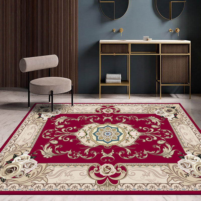 Classical Floral Printed Rug Polyester Indoor Carpet Non-Slip Backing Area Rug for Living Room