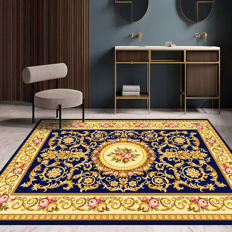 Classical Floral Printed Rug Polyester Indoor Carpet Non-Slip Backing Area Rug for Living Room