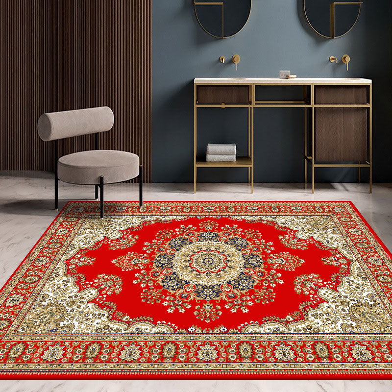 Classical Floral Printed Rug Polyester Indoor Carpet Non-Slip Backing Area Rug for Living Room